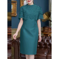 2026 ZANZEA Summer Lace Patchwork Sundress Women Elegant Party Work Dress Fashion O Neck Short Sleeve Satin Midi Vestidos Robe