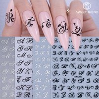 4pcs Gothic Letter Nail Sticker Y2K Cool Design Black White English Alphabet Adhesive Nail Decal DIY Manicure Decoration Sliders