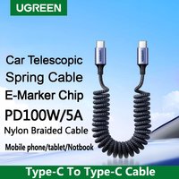 UGREEN Car Spring Type C To Type C Cable PD100W Fast Charging For Samsung APPE iPad iPhone 17 16 5 MacBook USB C Charger Android