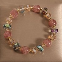 Fashion Natural Strawberry Crystal Bracelets For Women Light Luxury Pink String Beaded Elastic Bangles Party Jewelry Gift