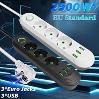 2500W EU Plug AC Outlet Multiprise Power Strip Extension Cord EU Socket Network Filter With USB Ports Charging