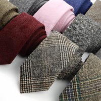Men Elegant Tie Handmade Wool Striped Necktie Khaki-Colored Cotton Collar Ties Wedding Business Party Suit Shirt Gift Accessory