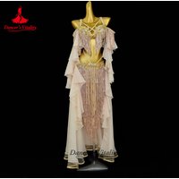 Belly Dance Performance Wear High-end Customized Luxury Rhinestone Bra+sexy Tassel Skirt+Sleeve Set Dancer Competition Costume
