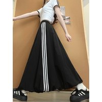 Black High Waist Floral Print Skirt Women's Summer 2026 New Small Size Stripe Half-length Skirts Anti-lift A-line Skirts