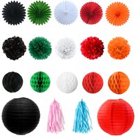 Black and Red Paper Decorations Tissue Pom Poms Lanterns Paper Flower Hanging Fans Honeycomb Balls Birthday Baby Shower Supplies
