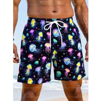 Summer Men Board Surf Shorts Hawaiian jellyfish Print Vacation Trunks Drawstring Elastic Quick Dry Beach Shorts Men Clothing