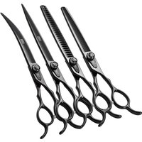 Fenice JP440C Steel Professional Black Canine Hairdressing Scissors Straight Thinner Curved Chunker Pet Grooming Clipper Shears