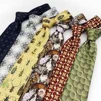 New Design Polyester Men's 8cm Tie Character Doodle Dogs Cats Pattern Green Yellow Line Wedding Party Necktie Accessories Gifts