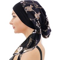 Solid Color Pre-tie Printed Turban For Women Wide Band Beanies Female Stretch Bandana Headwear Night Sleep Hats Cancer Chemo Cap