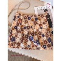 French heavy industry silver sequined flower skirt female fashion Western-style high-end waist slim summer temperament skirt.