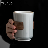 Bamboo Wooden Buckle Waist Cup Japanese Simple Ice Gray Smoky Ceramic Cup Master Cup Individual Single Cup Teacup Bowls Mug