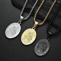 HNSP Stainless Steel Saint Michael Protectus Pendant Necklace For Men Retro Religious Angel Engraved Waterproof Neck Jewelry