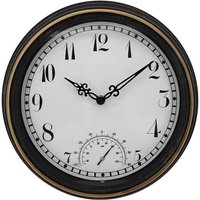 GOOD-Outdoor Waterproof Wall Clock With Thermometer IP44 Vintage Round Garden Decor Clock 12 Inch Outdoor Clock