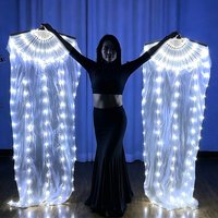 Wholesale LED Light up Fans Left Right Hand Silk Folding Fan a Pair Glowing Belly Dance Fans Stage Performance Fluorescent Props
