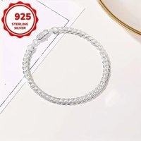 Charms 925 Sterling Silver Classic 5mm Cuban Chain Bracelet for Women Men 20cm 8inch Wedding Party Jewelry Holiday Gifts