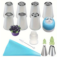 13PCS Russian Piping Tips Set Cake Decorating Kit- 7 Flower Nozzles,EVA Bag & Tools - for DIY Cake Puff Decoration Baking Tools