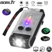 BORUiT V30 UV EDC LED Flashlight Type-C Rechargeable Power Bank Work Light Torch with Magnet Buzzer Camping Pocket Lantern