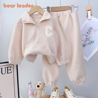 Bear Leader Girls' Set 2026 New Children's Autumn New Lamb Fleece Standing Collar Pullover Top+Pants Two Piece Kids' Fashion Set