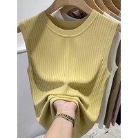 Korea Knitted Vests Women Top V-neck Solid Tank Blusas Mujer De Moda 2026 Summer New Fashion Female Sleeveless Casual Thin Tops