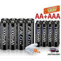 PALO 4Pcs 3000mAh 1.2V AA Rechargeable Batteries+4Pcs 1100mAh 1.2V AAA Battery NI-MH AA AAA Rechargeable Battery for Camera Toy