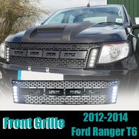 Raptor Style LED Upgraded Front Grille with Fit for Ford Ranger T6 2012 2013 2014 ABS Mesh Racing Grill Front Bumper Mod