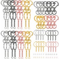 5/15/20 Sets Heart-Shaped Rotating Keychains Metal Key Rings with Chains And Jump Rings for DIY Bag Charms And Gifts