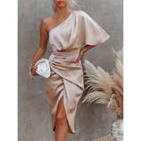 Elegant Dresses for Women 2026 Black Sexy Unilateral Sleeve Dresses for Prom Fashion Irregular Solid Color Women's Summer Dress