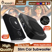 Podofo 10'' 1000W Samochodowy Subwoofer Audio Głośnik Wysokiej Mocy 90dB Pod Siedzenie SLIM Woofer z Kablem i Obudową Zasilaną Zasilaniem