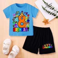 Game Sprunki Kids Birthday Clothes Set Boy Number T Shirt Shorts 2pcs Child Tracksuit Suit Summer Short Sleeve Tee Pants Outfit