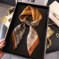 Luxury Brand Elegant Contrast Color Square Scarf Stylish Small Flower Print Neck Scarf Casual Imitation Silk Smooth Headband