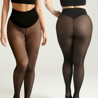 Leggings mit einer Naht, Fleece-Futter, Kompressionsband, optisch durchscheinende Strumpfhose, transparente, warme Strümpfe, Hautfarbene Strumpfhose, Plus Size