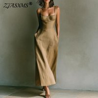 Spring Sexy Strapless Corset Dress for Woman Elegant High Waist Pocket Slim Long Dress New Summer Sleeveless Sling Party Dresses