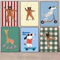 Cute Skateboarding Animal Poster Contemporary Aesthetic PP Paper Art Minimalist Wall Decor for Modern Home Creative Spaces