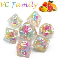 7pcs/Set Color Transparent Resin DND Dice Fruit Theme Polyhedral RPG Game Dice Leisure Entertainment Toys Game Accessories