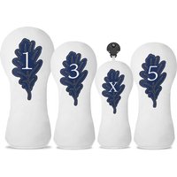Golf Club Head Covers - Ultra-Durable Synthetic Synthetic, White with Blue Leaf Patterns & Numbered 1-5 Markings