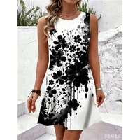 New 2026 Summer Dresses Women's Abstract Tie Dye 3D Print Dress Fashion Casual Sleeveless Beach Loose Short Dress Sundress Vest