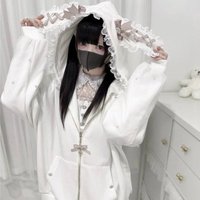 Long Sleeve Strapped Rabbit Ear Hoodie Thick Warm Lolita JK Cardigans Women Y2K Winter Autumn Ladies Top Rabbit Ear Hoodie