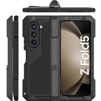 Metallgehäuse, 3-lagig, robust, für Samsung Z Fold 7, 6, 5, 4, stoßfeste Aluminium-Silikon-Abdeckung mit Ständer, weiche PET-Bildschirmfolie