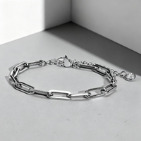 Stainless Steel Paperclip Chain Bracelet Metal Simple Bracelet For Women Men Silver Plated Punk Jewelry Gifts