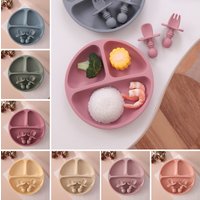 Farbe Kinder 3PCS BPA FREI Silikon Baby Platte Saug Lächeln Gesicht Dish Set Kleinkind Training Löffel Gabel Kinder Fütterung geschirr