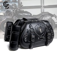 1 Pair Motorcycle Side Saddle Bag Skull & Chain Waterproof PU Leather Tool Storage Bag for Harley Cruiser Chopper Bobber Luggage