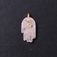 2Pcs Rose Quartz Hand Pendant Charms Evil Eye Natural Crystal Quartz Stone Fatima Hand Charms For Jewelry Making Necklace DIY