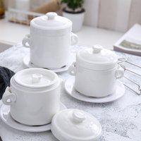 Pure White Ceramic Stew Pot Creative Elephant Trunk Handle Bone Porcelain Stew Cup Double Cover Soup Bowl Home Kitchen Supplies
