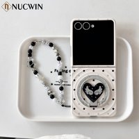 Ins Small Fresh Dot Star Lanyard Case for Samsung Galaxy Z Flip 7 6 5 4 3 Zflip 7FE Love Glitter Bracket Bracelet Lanyard Cover