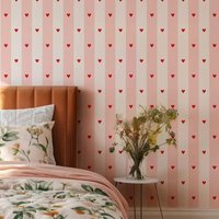 Lovely Heart Striped Design Wallpaper Peel and Stick, Pink Color Wall Mural For Girl's Room, Self-adhesive Or Traditional Papers