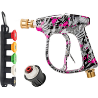 1/4" Quick Connect High Pressure Washer Gun Short Spray Gun with Lavor Adapter and 5 Nozzles
