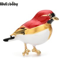 Wuli&baby Cute Enamel Bird Brooches For Women Unisex Alloy Lovely Red Bird Animal Party Casual Brooch Pins Gifts