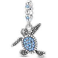 925 Sterling Silver Charms Bead CZ Zircon Blue Turtle Dangle Fit Original Bracelet DIY Women Jewelry Gift