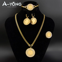 Turkish Coins Gold Jewelry Set 24k Gold Plated Italian Zircon Necklace Bracelet Earrings Ring Kurdish Ayatul Kursi Jewelrys