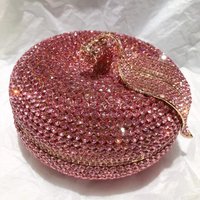 WHTUOHENG Apple Pink Rhinestone Evening Clutch Luxury Crystal Clutches Bags Wedding Purse Diamond Party Bridal Bling Handbag
